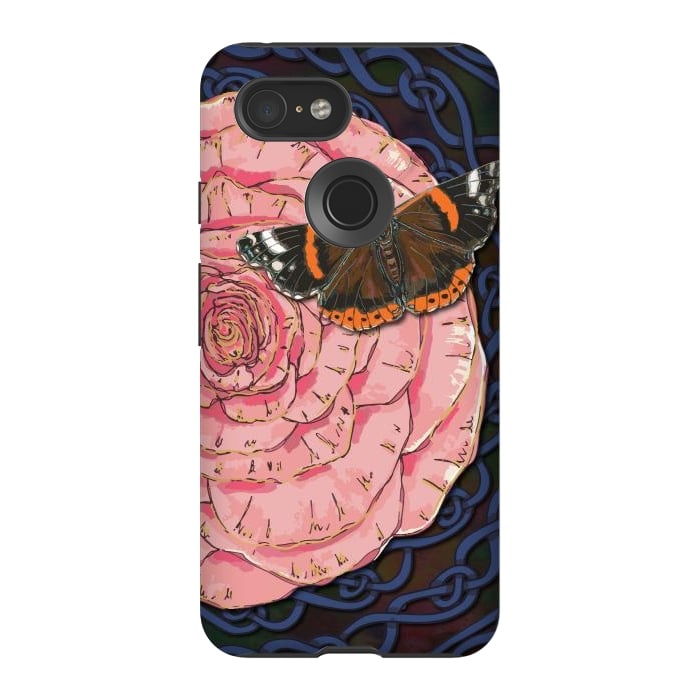 Pixel 3 StrongFit Pink Rose and Butterfly by Lotti Brown