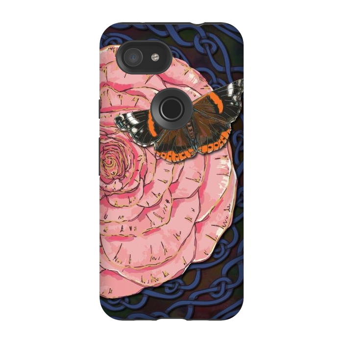 Pixel 3A StrongFit Pink Rose and Butterfly by Lotti Brown