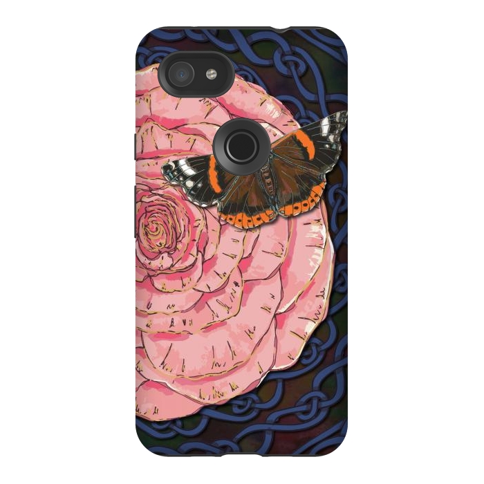Pixel 3AXL StrongFit Pink Rose and Butterfly by Lotti Brown