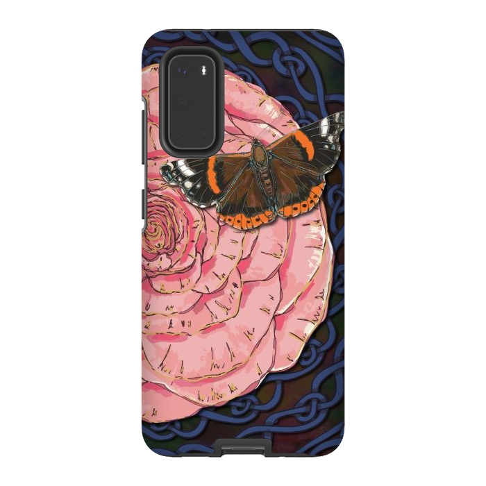 Galaxy S20 StrongFit Pink Rose and Butterfly by Lotti Brown