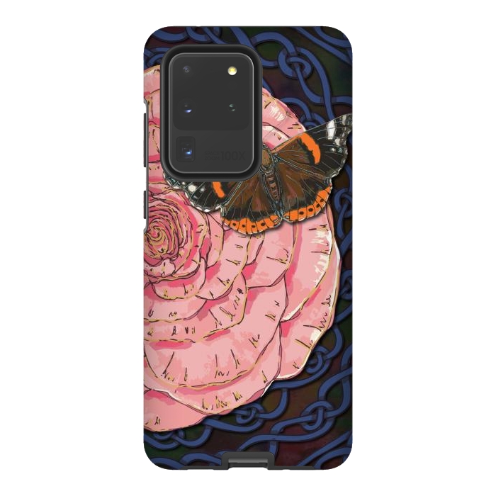 Galaxy S20 Ultra StrongFit Pink Rose and Butterfly by Lotti Brown