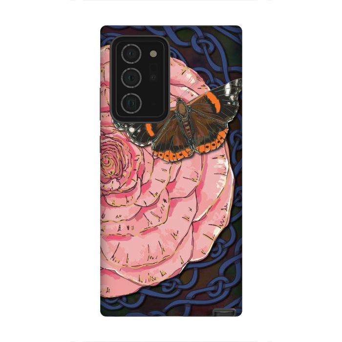Galaxy Note 20 Ultra StrongFit Pink Rose and Butterfly by Lotti Brown