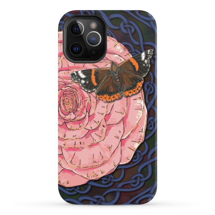 iPhone 12 Pro Max StrongFit Pink Rose and Butterfly by Lotti Brown