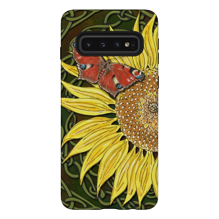 Galaxy S10 StrongFit Sunflower and Butterfly by Lotti Brown