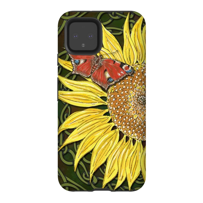 Pixel 4 StrongFit Sunflower and Butterfly by Lotti Brown