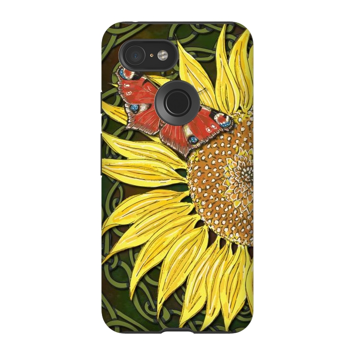 Pixel 3 StrongFit Sunflower and Butterfly by Lotti Brown