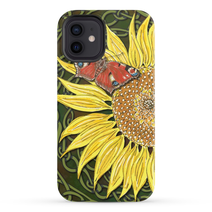 iPhone 12 StrongFit Sunflower and Butterfly by Lotti Brown