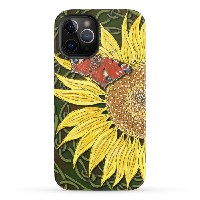 iPhone 12 Pro StrongFit Sunflower and Butterfly by Lotti Brown