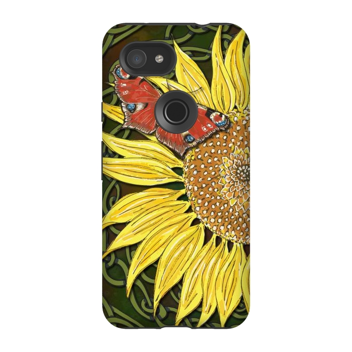 Pixel 3A StrongFit Sunflower and Butterfly by Lotti Brown