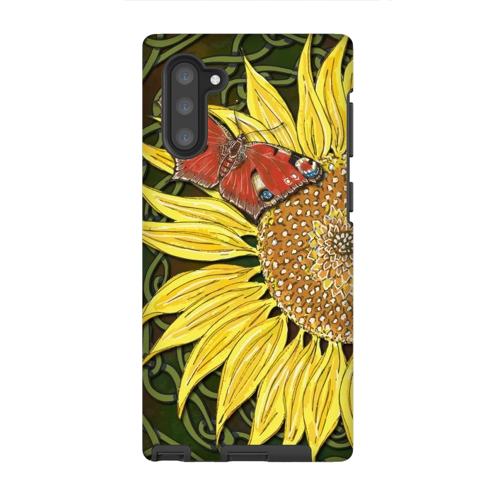 Galaxy Note 10 StrongFit Sunflower and Butterfly by Lotti Brown