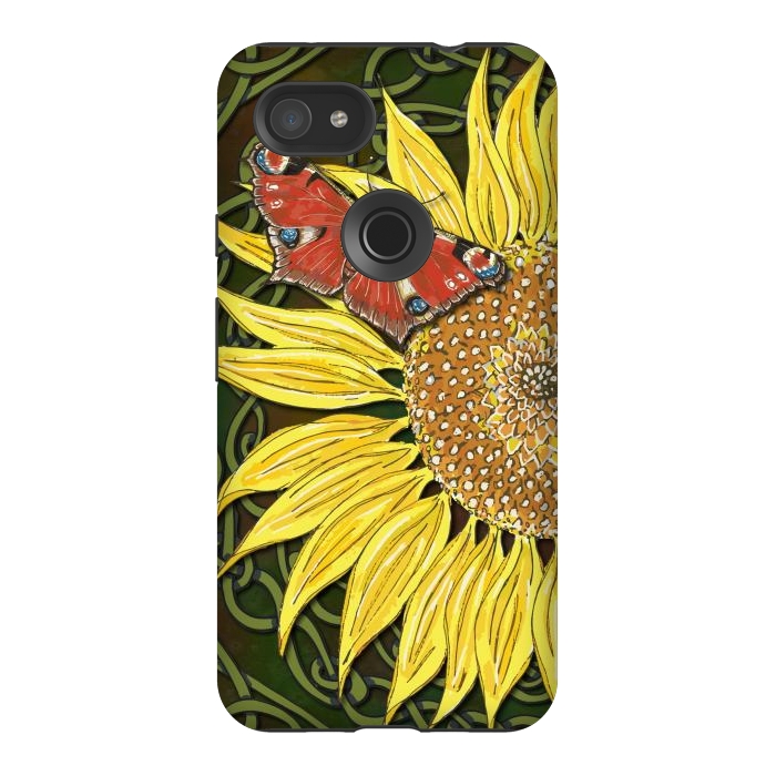 Pixel 3AXL StrongFit Sunflower and Butterfly by Lotti Brown