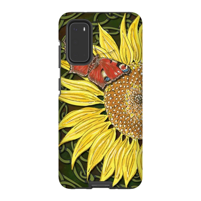 Galaxy S20 StrongFit Sunflower and Butterfly by Lotti Brown