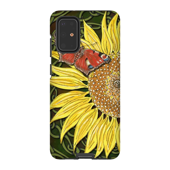 Galaxy S20 Plus StrongFit Sunflower and Butterfly by Lotti Brown