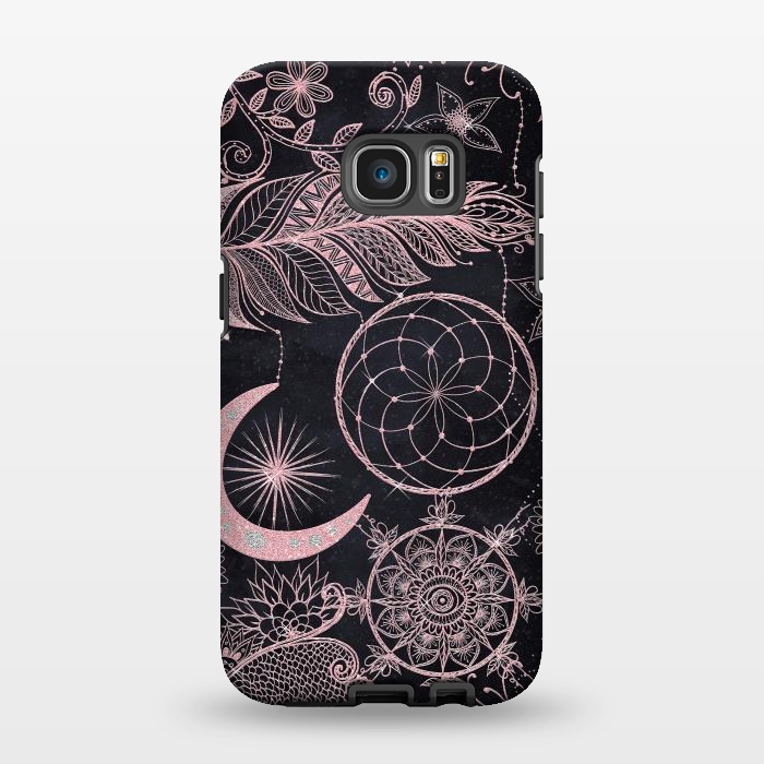 Galaxy S7 EDGE StrongFit Rose Gold Glitter Dreamcatcher Feathers Mandala by InovArts