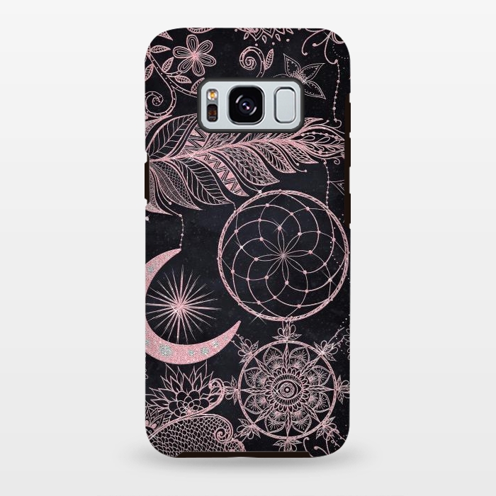 Galaxy S8 plus StrongFit Rose Gold Glitter Dreamcatcher Feathers Mandala by InovArts