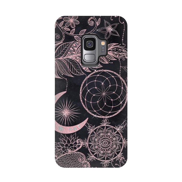 Galaxy S9 StrongFit Rose Gold Glitter Dreamcatcher Feathers Mandala by InovArts