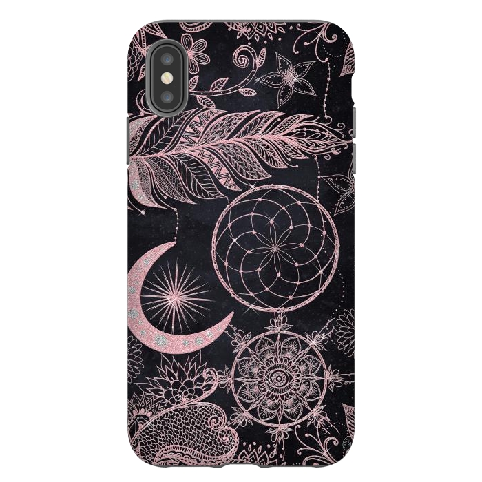 iPhone Xs Max StrongFit Rose Gold Glitter Dreamcatcher Feathers Mandala by InovArts