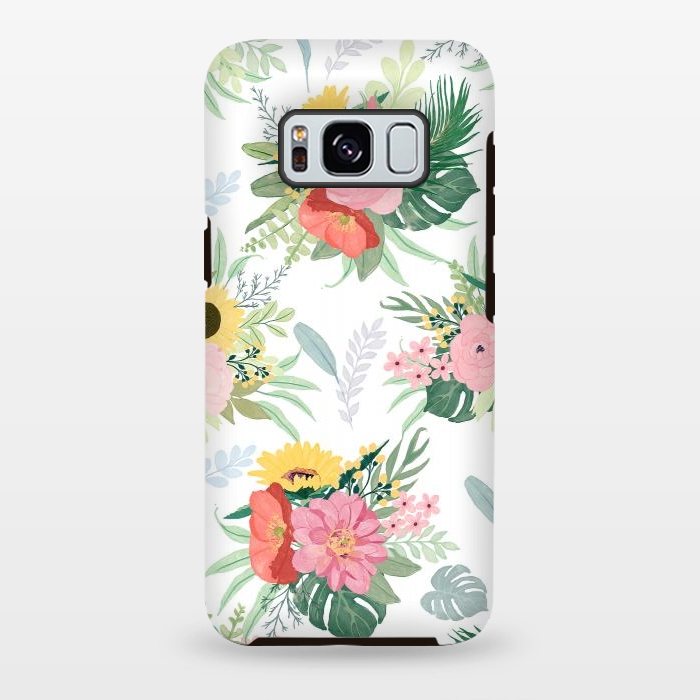 Galaxy S8 plus StrongFit Girly Watercolor Poppy & Sunflowers Floral Design by InovArts