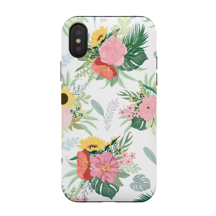 iPhone Xs / X StrongFit Girly Watercolor Poppy & Sunflowers Floral Design by InovArts