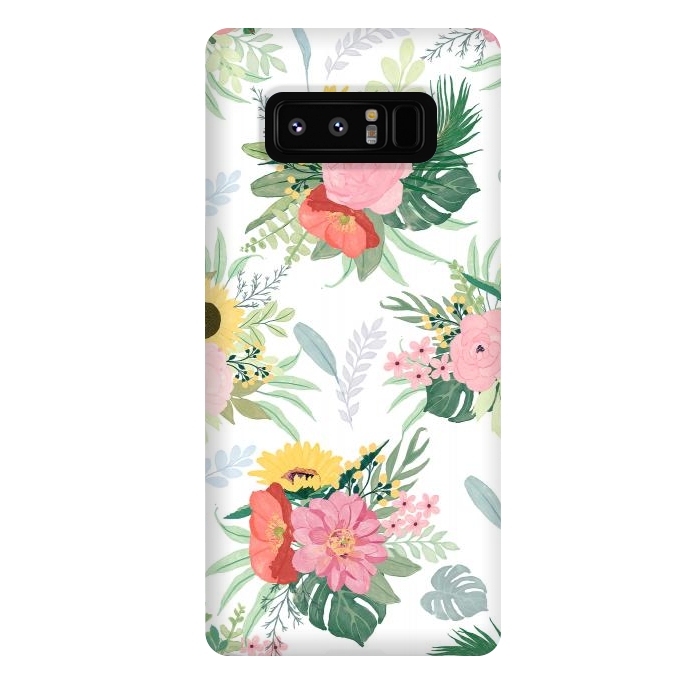Galaxy Note 8 StrongFit Girly Watercolor Poppy & Sunflowers Floral Design by InovArts