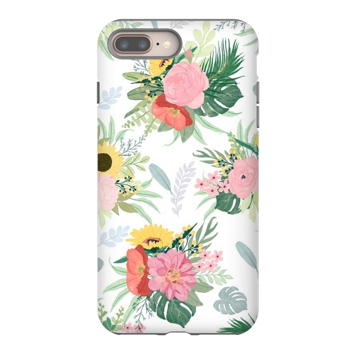 iPhone 8 plus StrongFit Girly Watercolor Poppy & Sunflowers Floral Design by InovArts