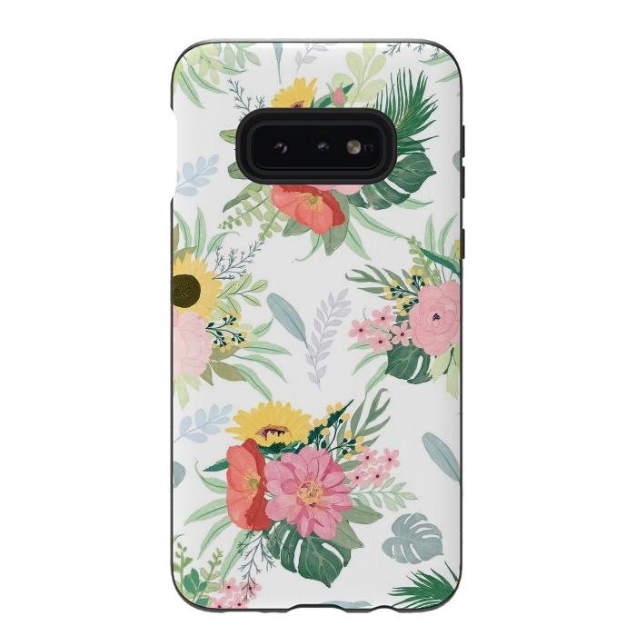 Galaxy S10e StrongFit Girly Watercolor Poppy & Sunflowers Floral Design by InovArts