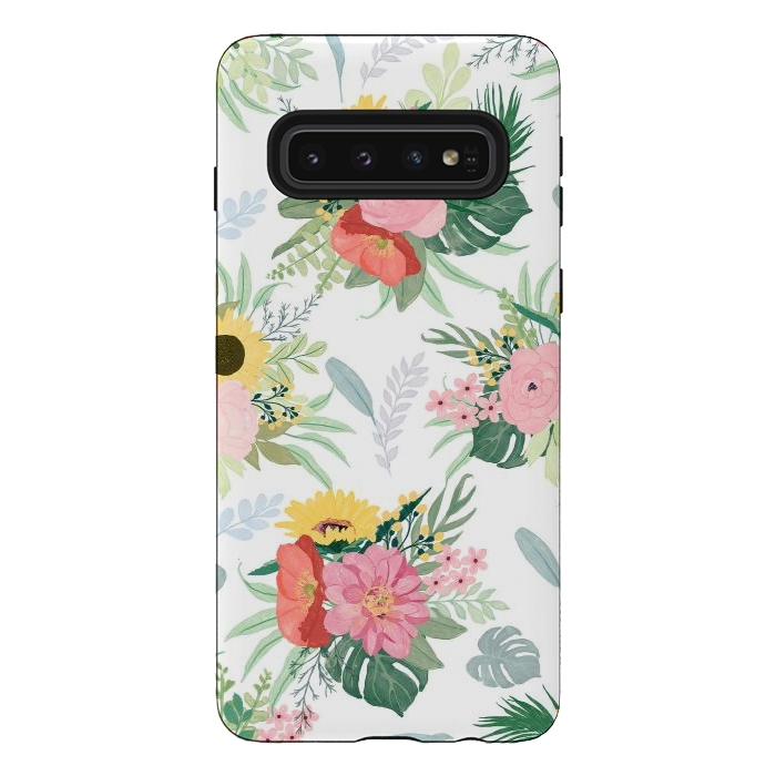 Galaxy S10 StrongFit Girly Watercolor Poppy & Sunflowers Floral Design by InovArts