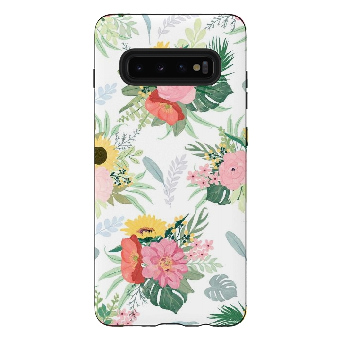Galaxy S10 plus StrongFit Girly Watercolor Poppy & Sunflowers Floral Design by InovArts