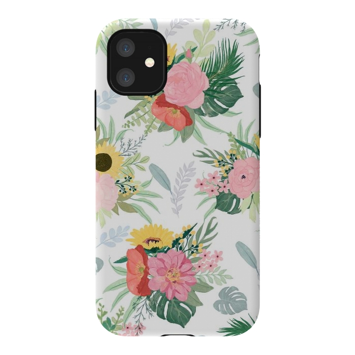 iPhone 11 StrongFit Girly Watercolor Poppy & Sunflowers Floral Design by InovArts