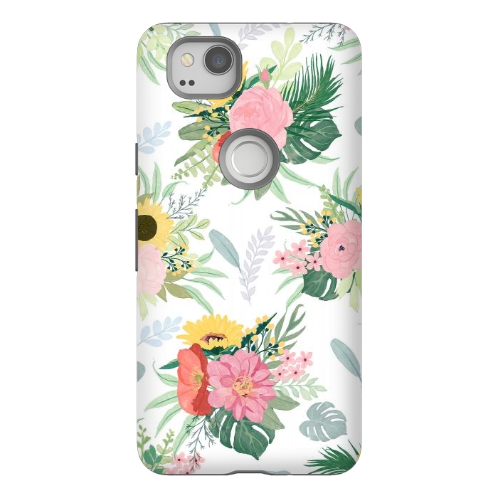 Pixel 2 StrongFit Girly Watercolor Poppy & Sunflowers Floral Design by InovArts