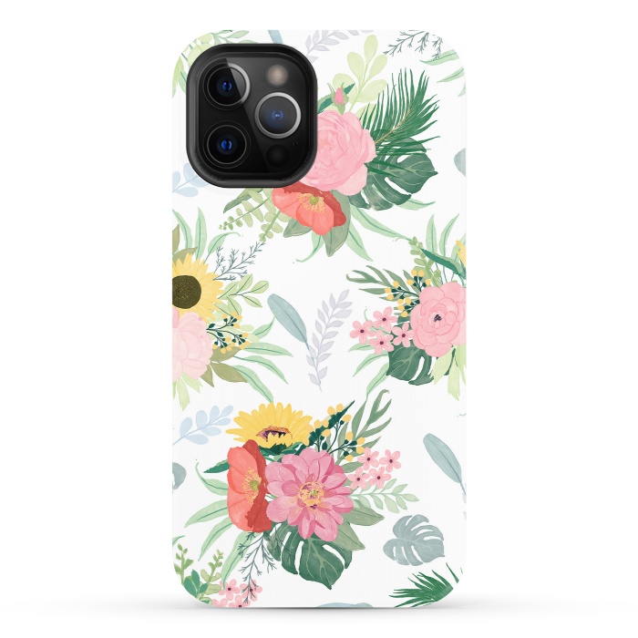 iPhone 12 Pro StrongFit Girly Watercolor Poppy & Sunflowers Floral Design by InovArts