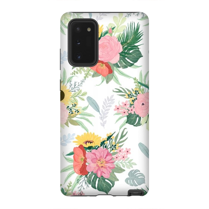 Galaxy Note 20 StrongFit Girly Watercolor Poppy & Sunflowers Floral Design by InovArts