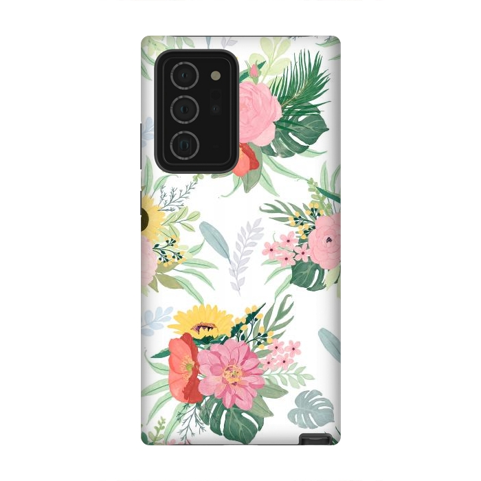 Galaxy Note 20 Ultra StrongFit Girly Watercolor Poppy & Sunflowers Floral Design by InovArts