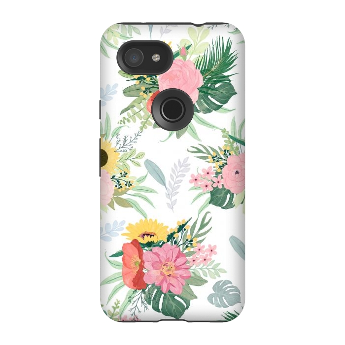 Pixel 3A StrongFit Girly Watercolor Poppy & Sunflowers Floral Design by InovArts