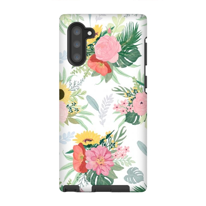 Galaxy Note 10 StrongFit Girly Watercolor Poppy & Sunflowers Floral Design by InovArts