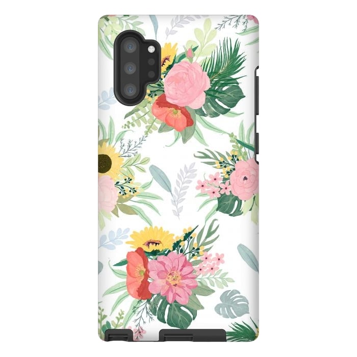Galaxy Note 10 plus StrongFit Girly Watercolor Poppy & Sunflowers Floral Design by InovArts