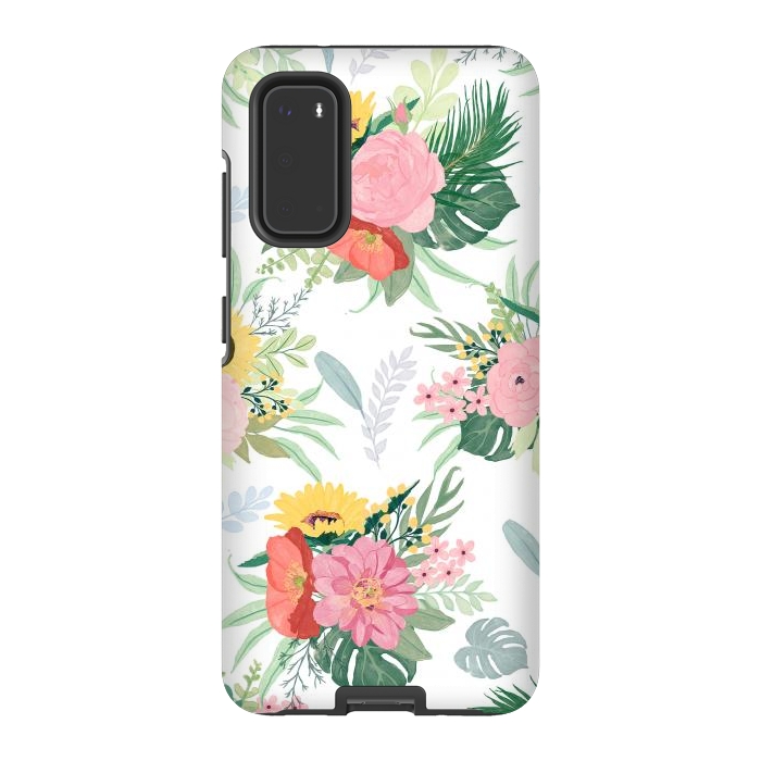 Galaxy S20 StrongFit Girly Watercolor Poppy & Sunflowers Floral Design by InovArts