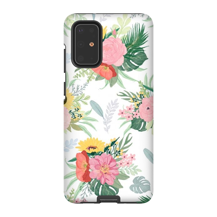 Galaxy S20 Plus StrongFit Girly Watercolor Poppy & Sunflowers Floral Design by InovArts