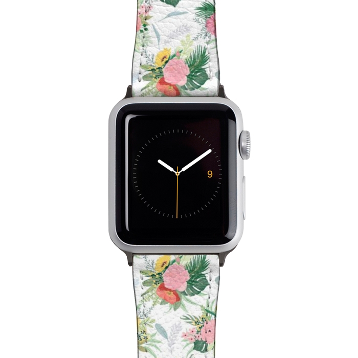 Watch 42mm / 44mm Strap PU leather Girly Watercolor Poppy & Sunflowers Floral Design by InovArts