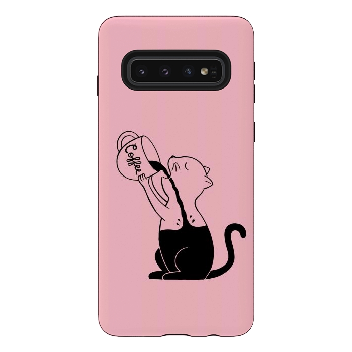 Galaxy S10 StrongFit Cat full coffee Pink by Coffee Man
