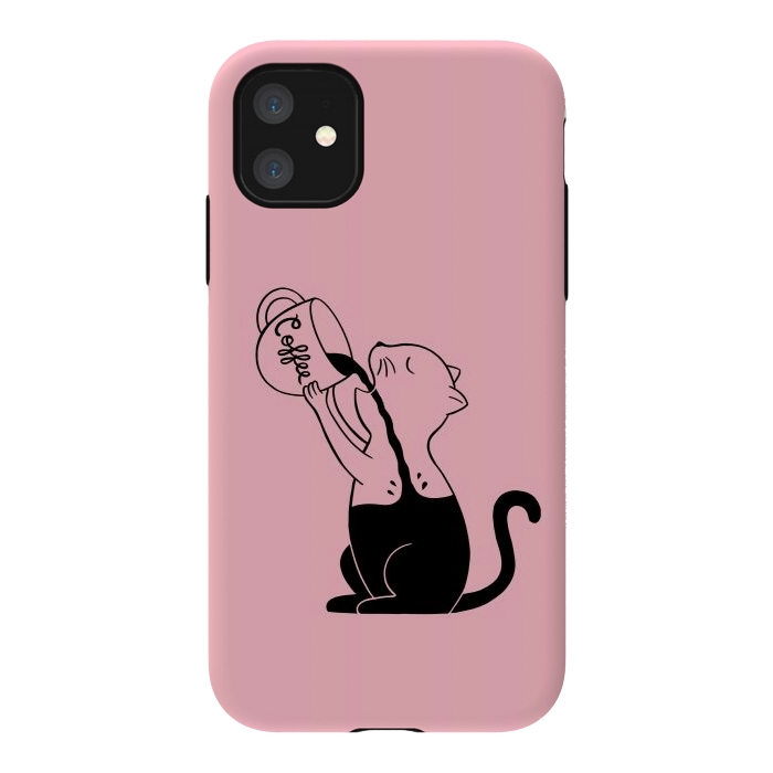 iPhone 11 StrongFit Cat full coffee Pink by Coffee Man