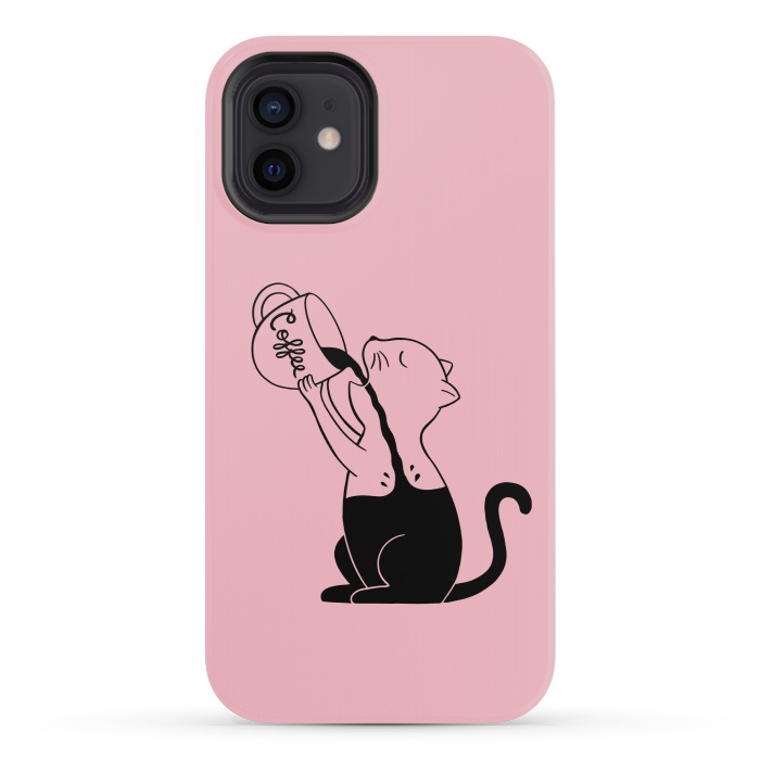 iPhone 12 mini StrongFit Cat full coffee Pink by Coffee Man