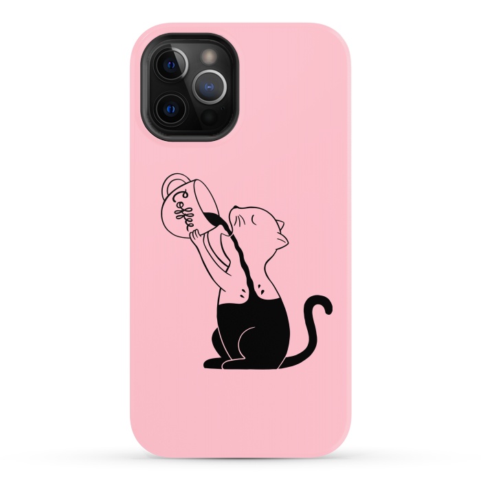 iPhone 12 Pro Max StrongFit Cat full coffee Pink by Coffee Man