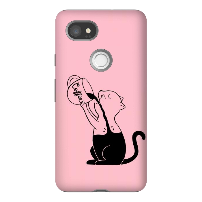 Pixel 2XL StrongFit Cat full coffee Pink by Coffee Man