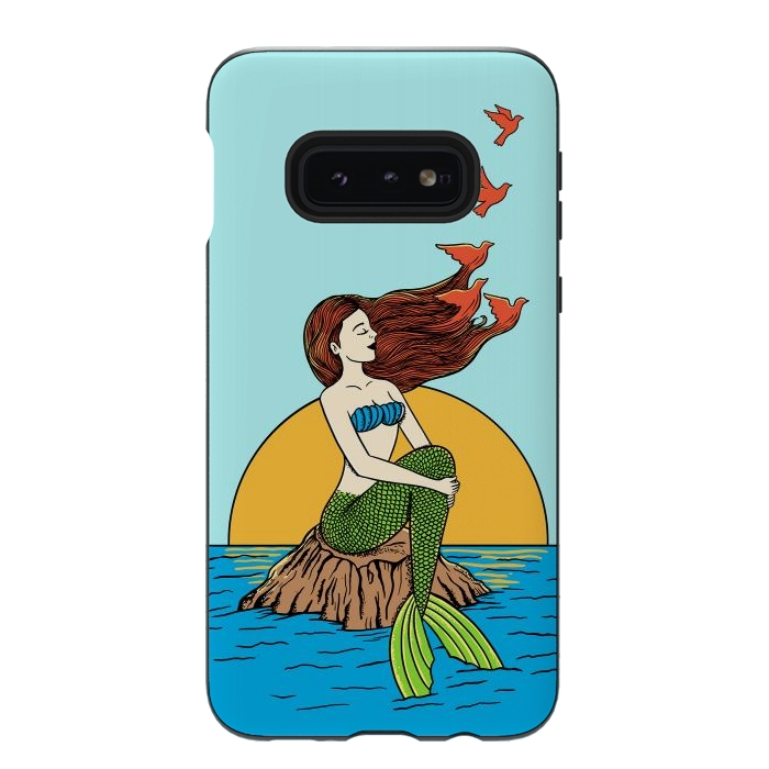 Galaxy S10e StrongFit Mermaid and birds by Coffee Man