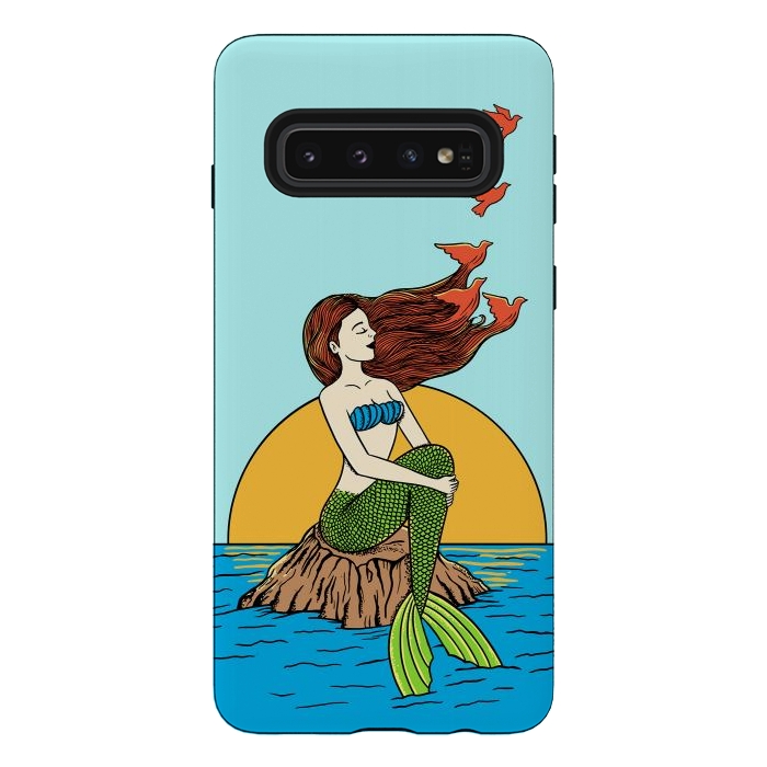 Galaxy S10 StrongFit Mermaid and birds by Coffee Man