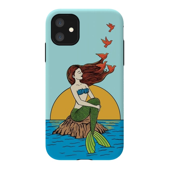 iPhone 11 StrongFit Mermaid and birds by Coffee Man