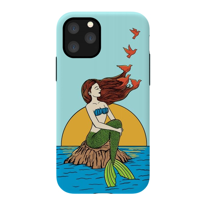iPhone 11 Pro StrongFit Mermaid and birds by Coffee Man