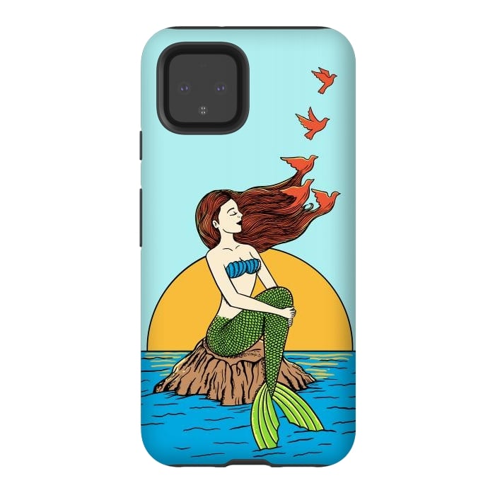 Pixel 4 StrongFit Mermaid and birds by Coffee Man