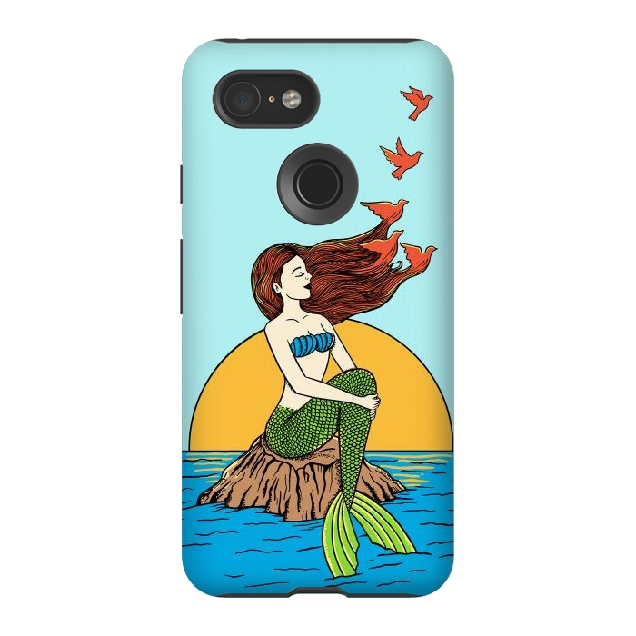 Pixel 3 StrongFit Mermaid and birds by Coffee Man